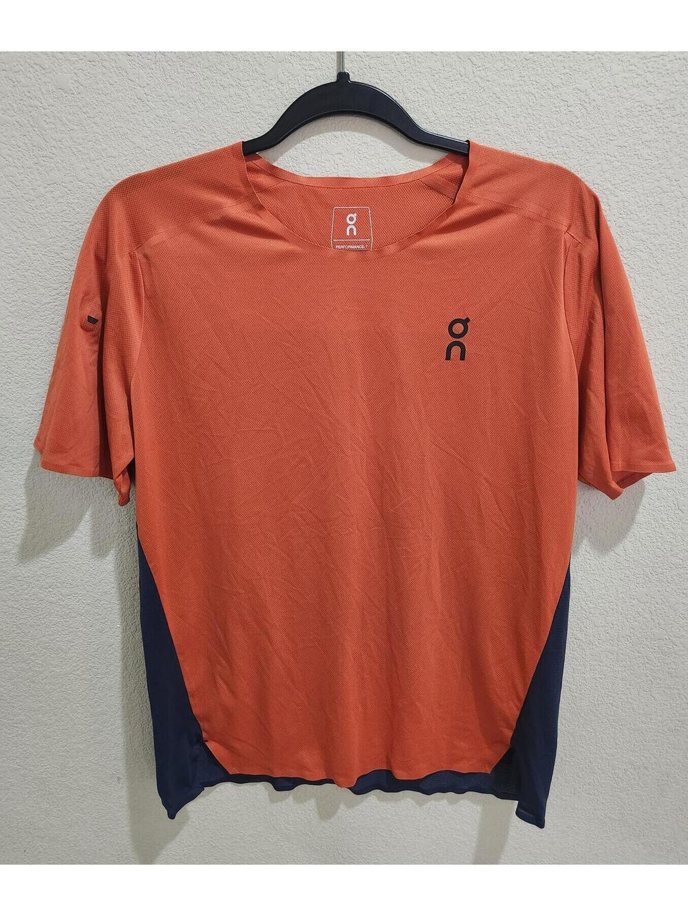 On Running Performance-T Mens Medium Orange Navy Blue Running Shirt
